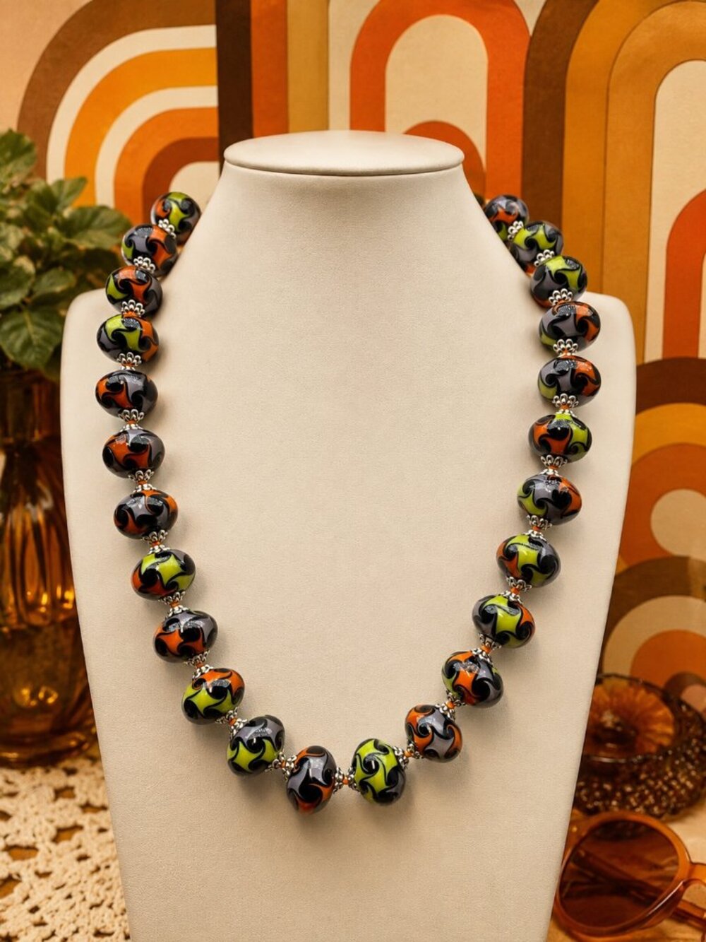 #3 FLASH SALE 70s Retro Imported Handmade Glass Hand Knotted Necklace 20"